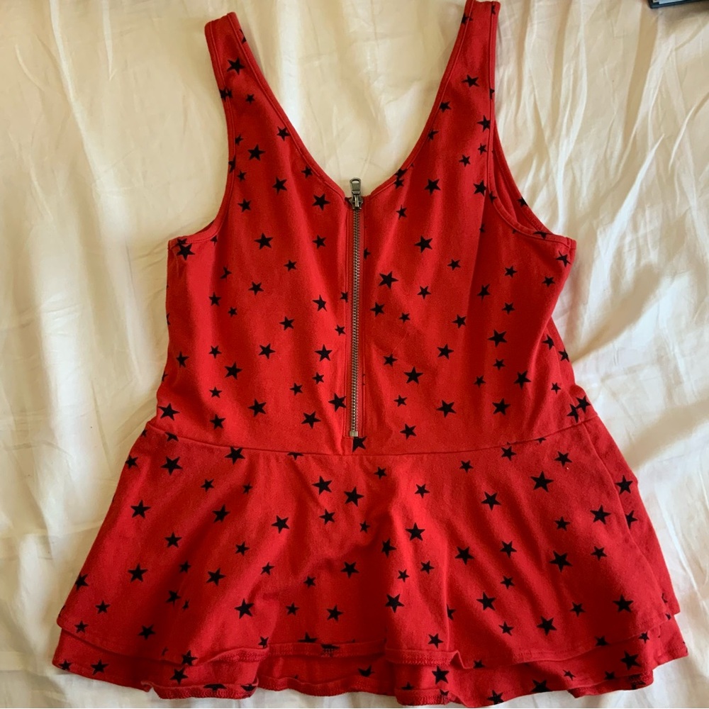 Express Peplum Red & Black Starry Women’s Top - Picture 7 of 7